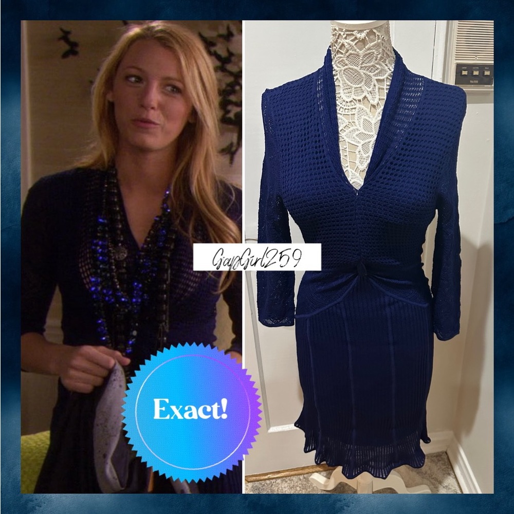 SOLD Catherine Malandrino blue knit dress L ASO Gossip Girl Serena